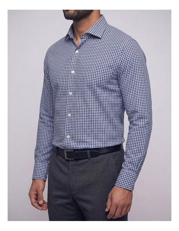 Woolf Navy Gingham Check Non-Iron Cotton Shirt image 2