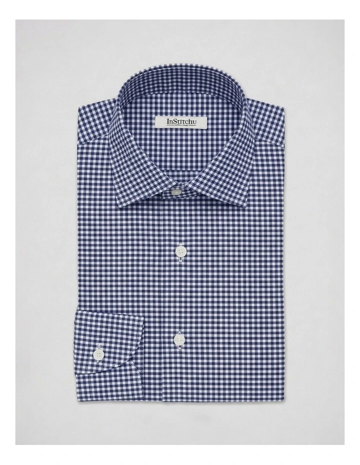 Woolf Navy Gingham Check Non-Iron Cotton Shirt image 3