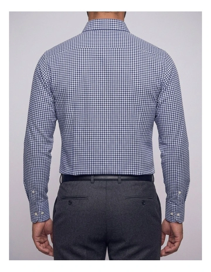 Woolf Navy Gingham Check Non-Iron Cotton Shirt image 4