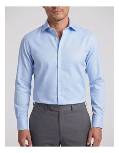 Wordsworth Blue and White Herringbone Cotton Shirt