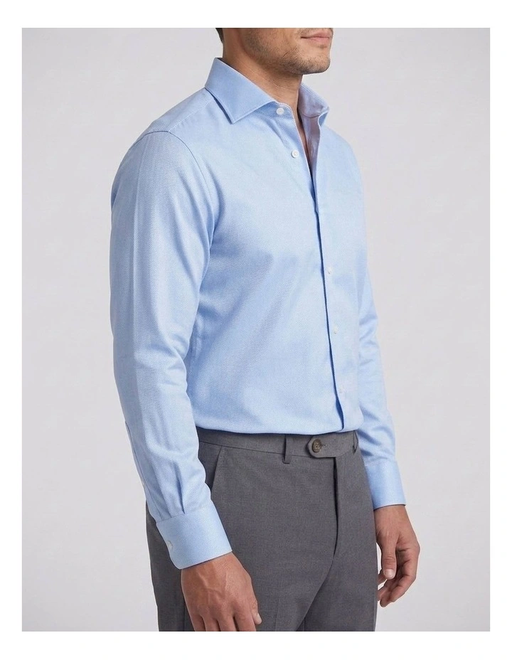 Wordsworth Blue and White Herringbone Cotton Shirt image 2
