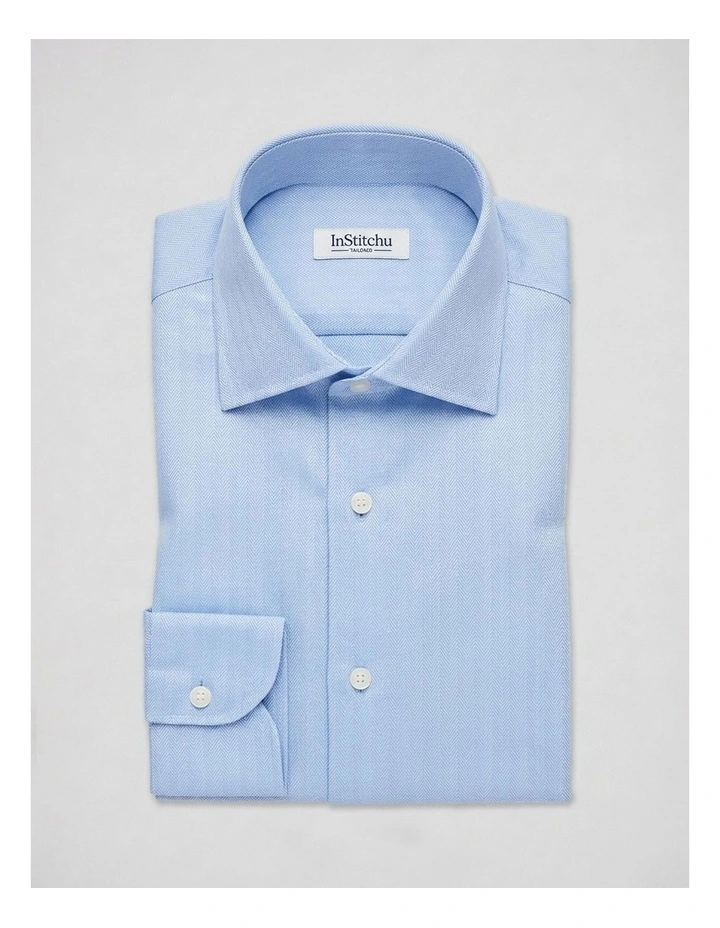 Wordsworth Blue and White Herringbone Cotton Shirt image 3