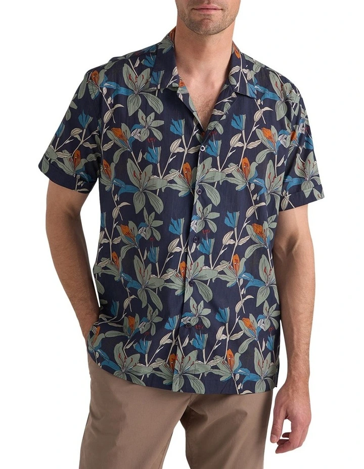 Portofino SS Shirt in Navy Floral image 3