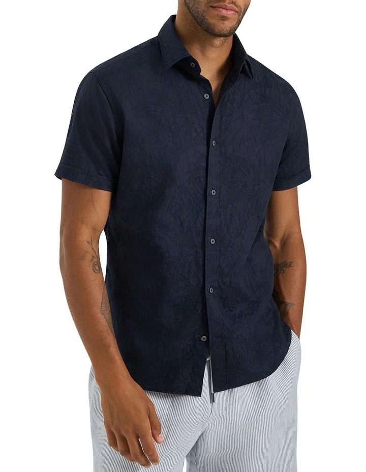 Maggiore Jacquard Short Sleeve Shirt in Navy image 1