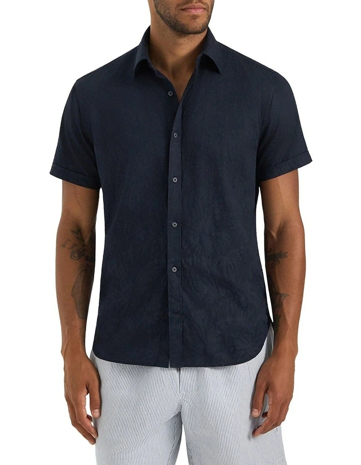 Maggiore Jacquard Short Sleeve Shirt in Navy image 2