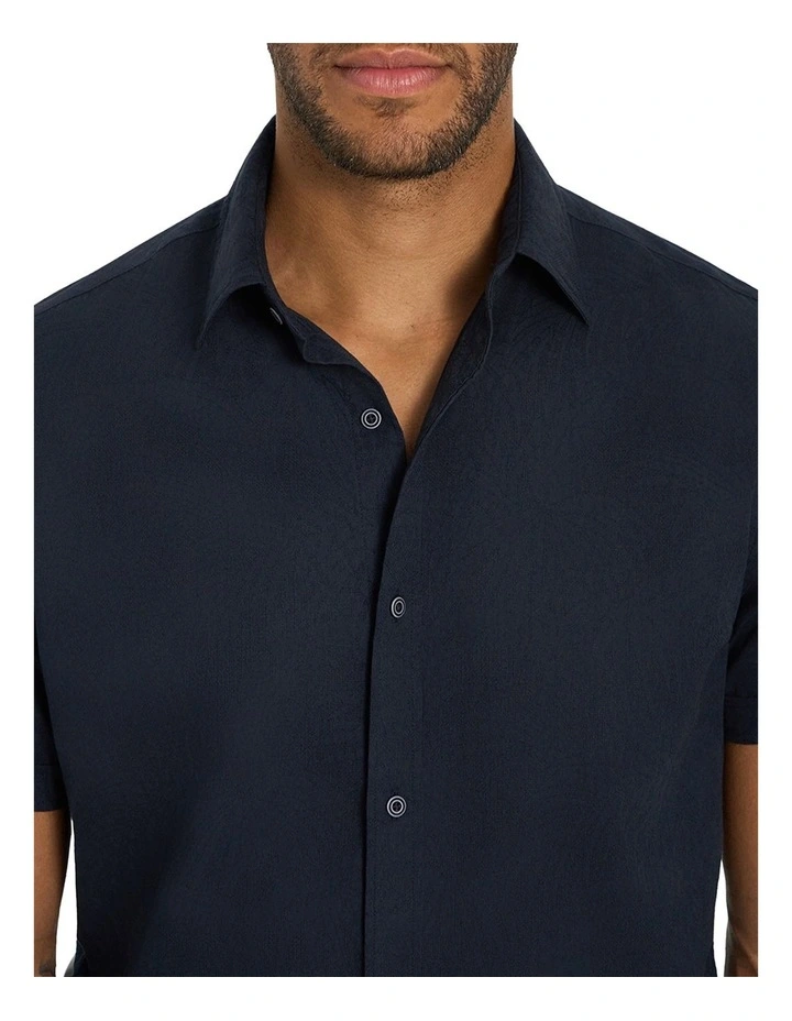 Maggiore Jacquard Short Sleeve Shirt in Navy image 3