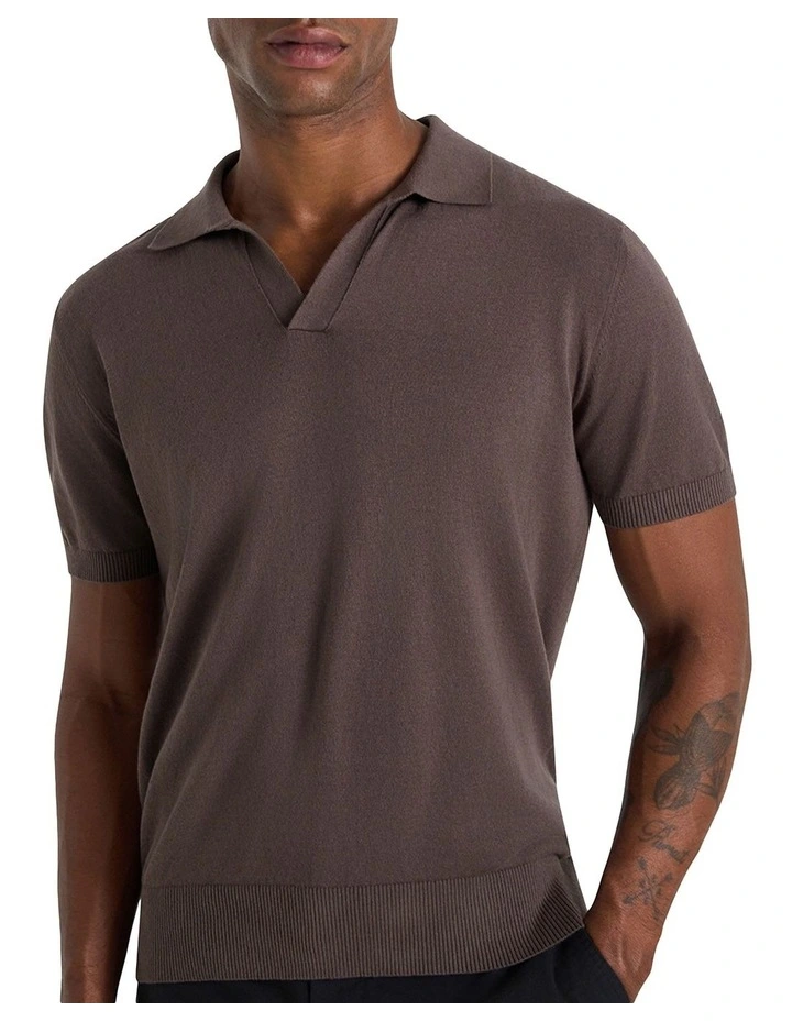 Dickie Knit Polo Shirt in Coffee image 1