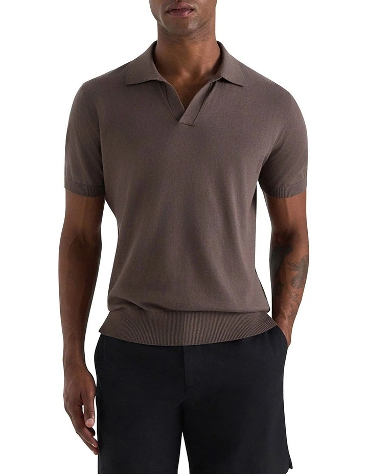 Dickie Knit Polo Shirt in Coffee image 3