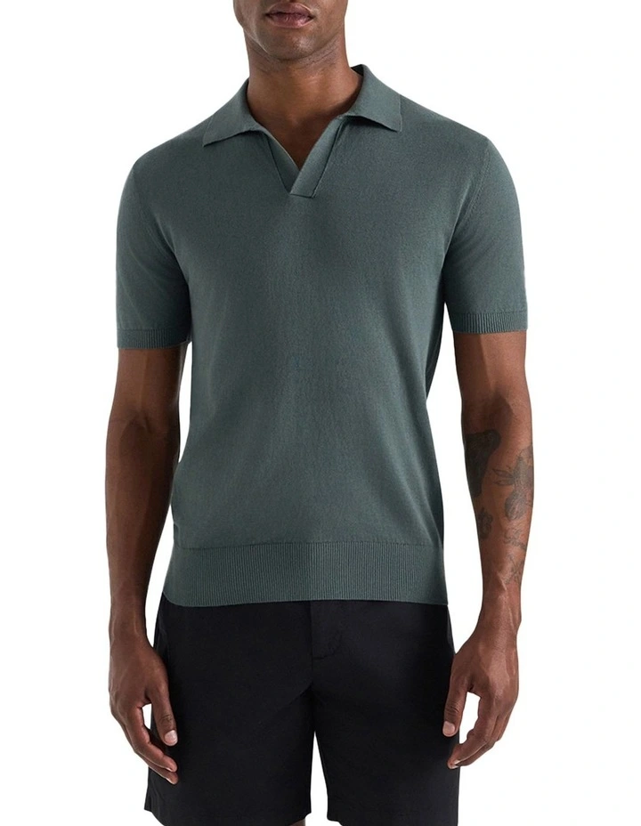 Dickie Knit Polo Shirt in Green image 3