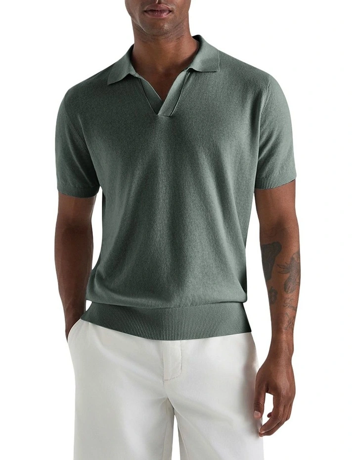 Dickie Knit Polo Shirt in Seamist image 3