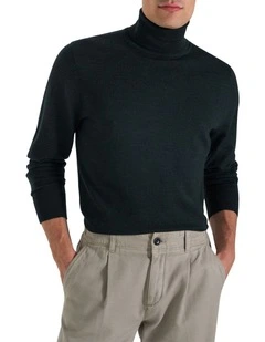 Bakeer Merino Knit T-Neck in Racing Green