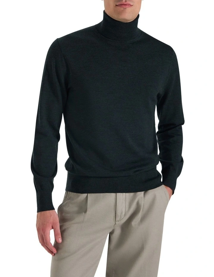 Bakeer Merino Knit T-Neck in Racing Green image 2