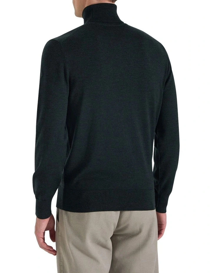 Bakeer Merino Knit T-Neck in Racing Green image 3