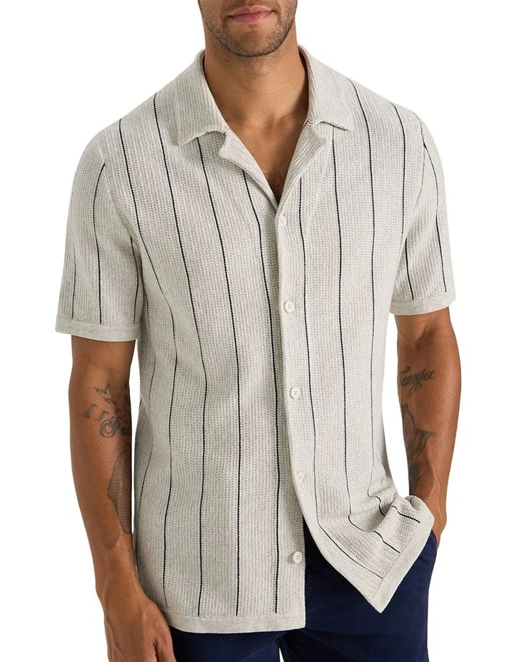 Cala Knit Shirt in Ecru Navy image 1