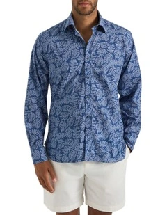 Corbett Printed Shirt in Washed Navy
