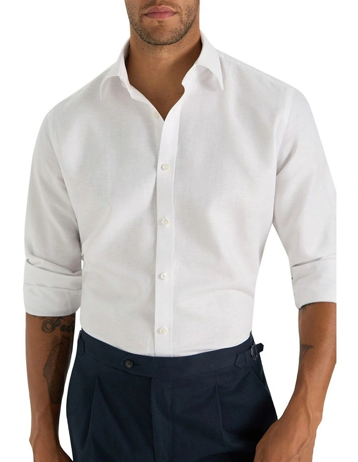 Domenico Herringbone Shirt in White image 2