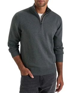 Dunbar Knit Half Jumper Zip in Charcoal