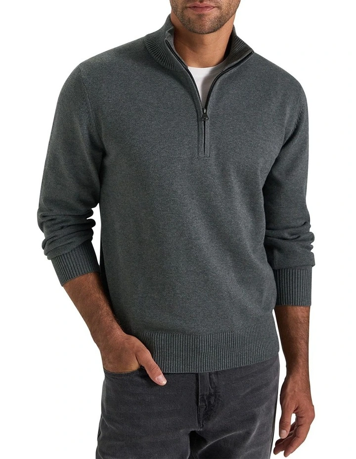 Dunbar Knit Half Jumper Zip in Charcoal image 1