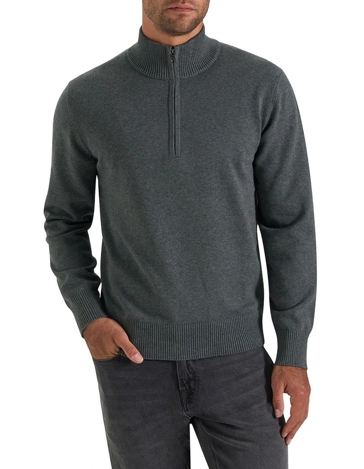 Dunbar Knit Half Jumper Zip in Charcoal image 2