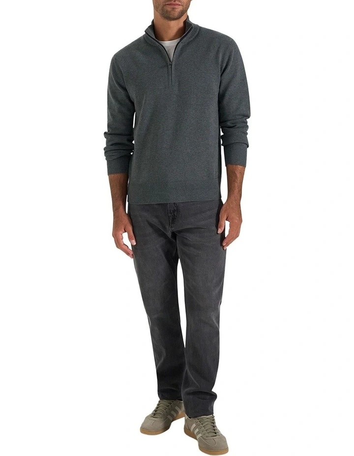 Dunbar Knit Half Jumper Zip in Charcoal image 5