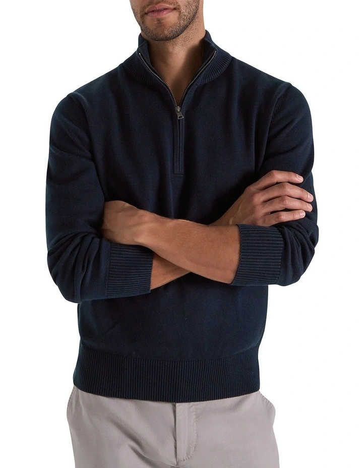 Dunbar Knit Half Zip in Navy image 1