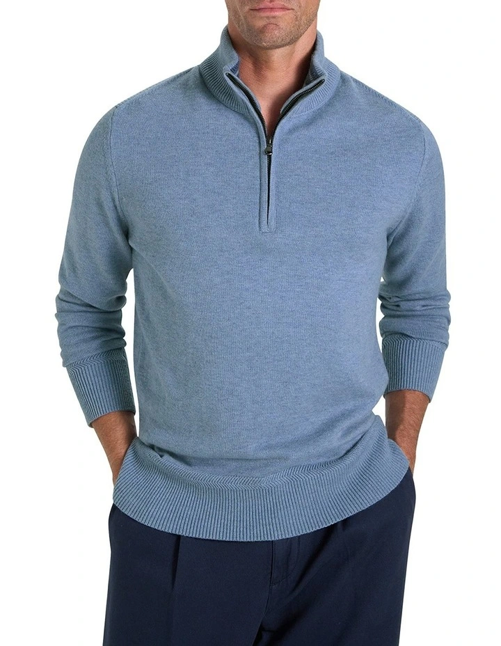 Perry Half-Zip in Light Blue Melange image 1