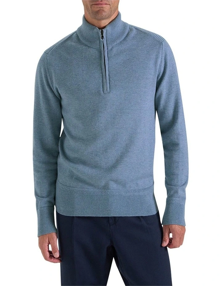 Perry Half-Zip in Light Blue Melange image 3