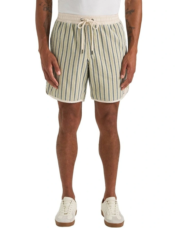 Sozzani Terry Short in Green Denim Ecru image 1