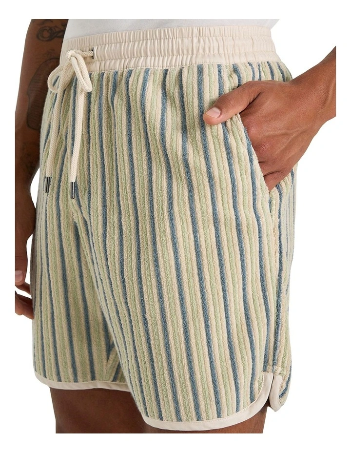 Sozzani Terry Short in Green Denim Ecru image 3