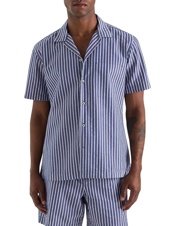 Taormina Stripe Short Sleeve Shirt in Navy White image 1