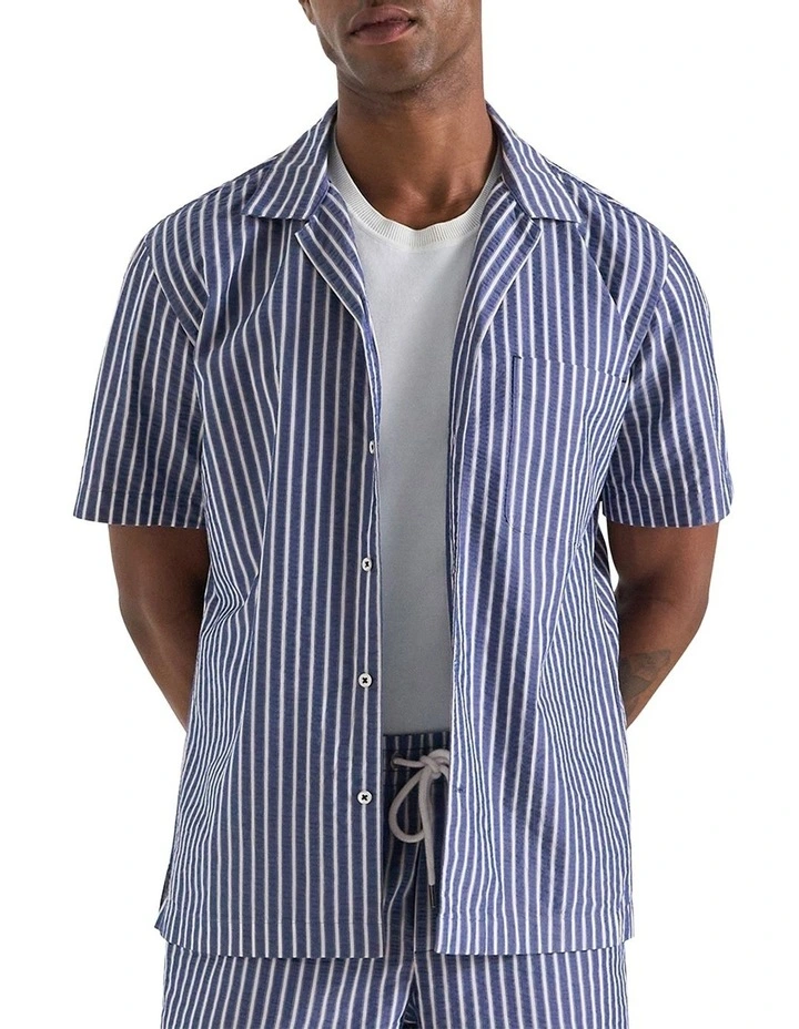 Taormina Stripe Short Sleeve Shirt in Navy White image 3