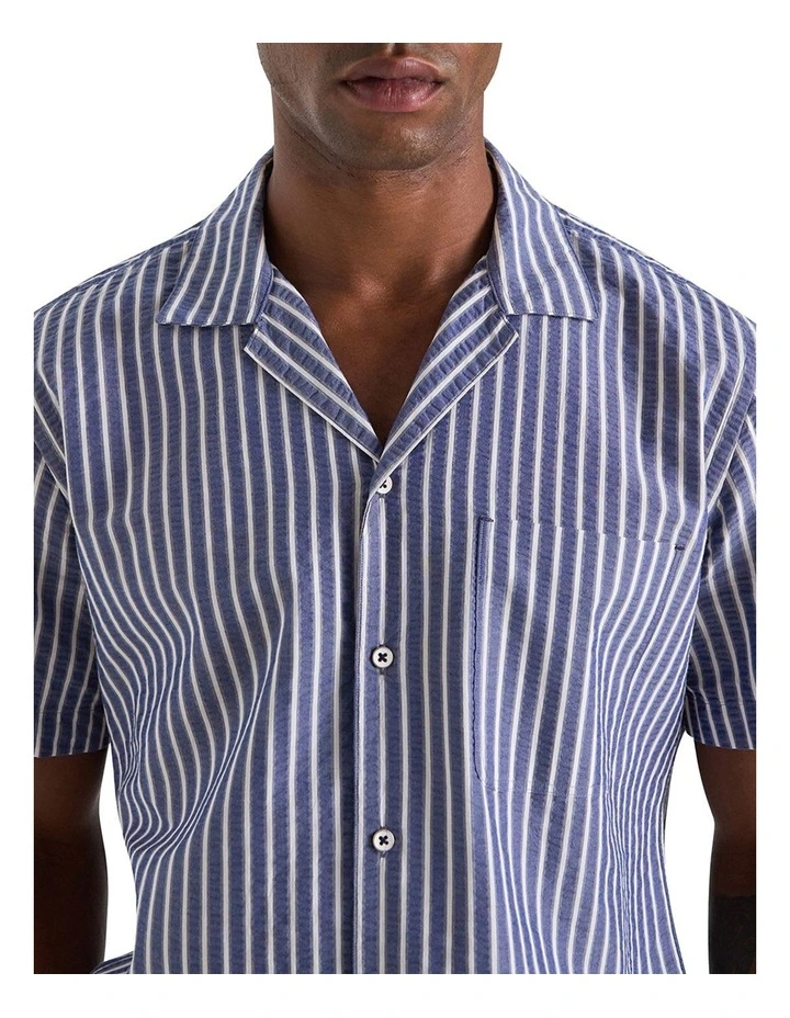 Taormina Stripe Short Sleeve Shirt in Navy White image 4