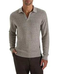 Harper Long Sleeve Polo T-shirt in Grey Mouline