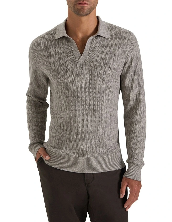 Harper Long Sleeve Polo T-shirt in Grey Mouline image 1
