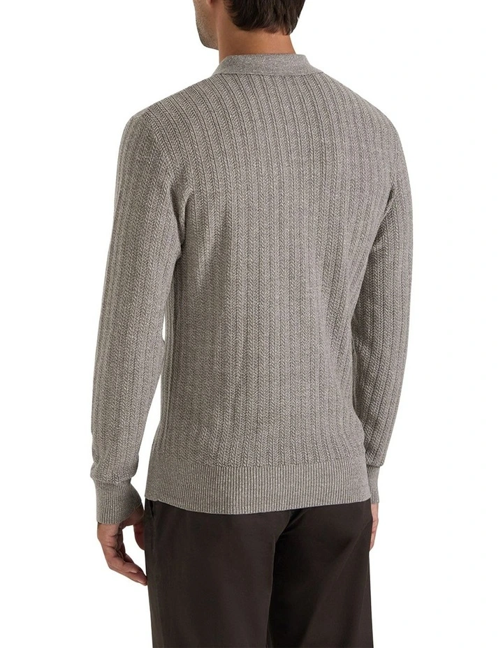Harper Long Sleeve Polo T-shirt in Grey Mouline image 2