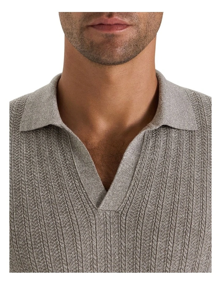 Harper Long Sleeve Polo T-shirt in Grey Mouline image 4