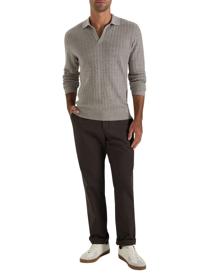 Harper Long Sleeve Polo T-shirt in Grey Mouline image 5