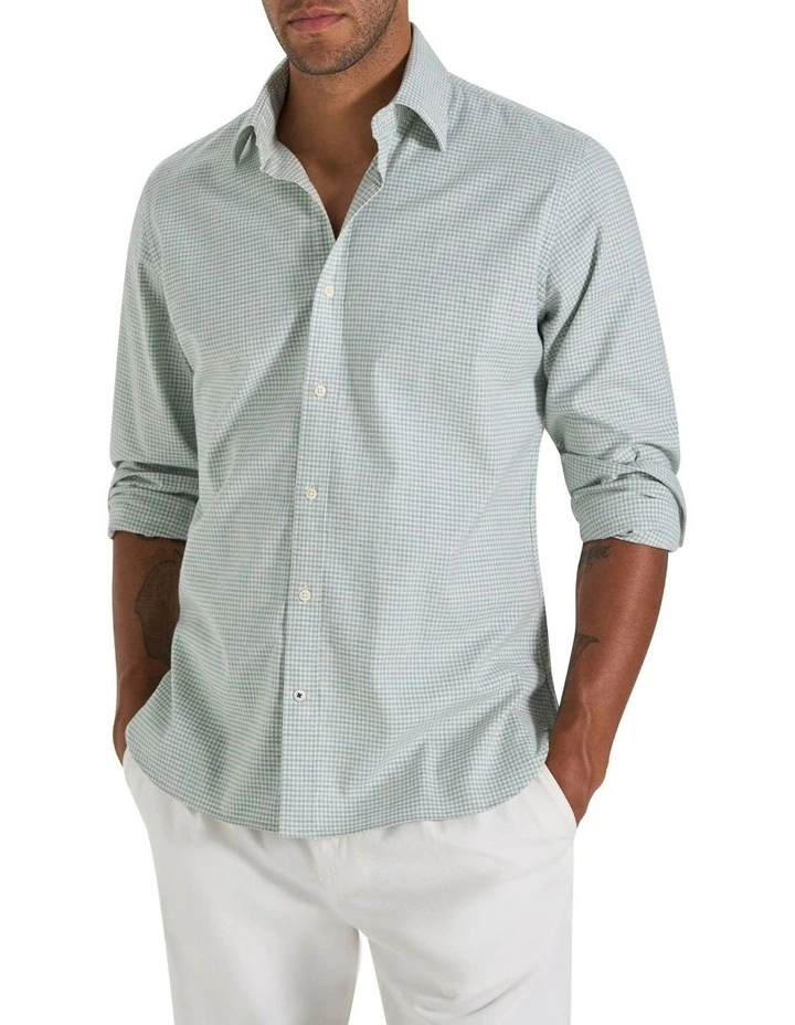 Brosnan Mini Check Shirt in Arctic Green image 3