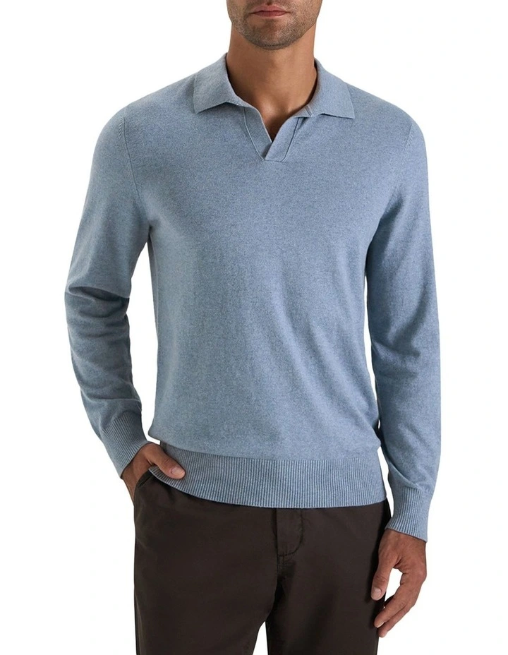 Carter Longsleeve Polo in Light Blue image 3
