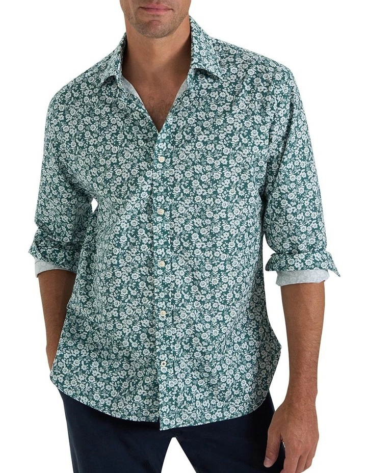 Clifford Printed Shirt in Vintage Green White image 2