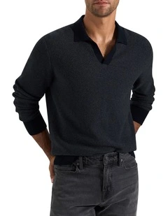 Cope Long Sleeve Polo Shirt in Navy