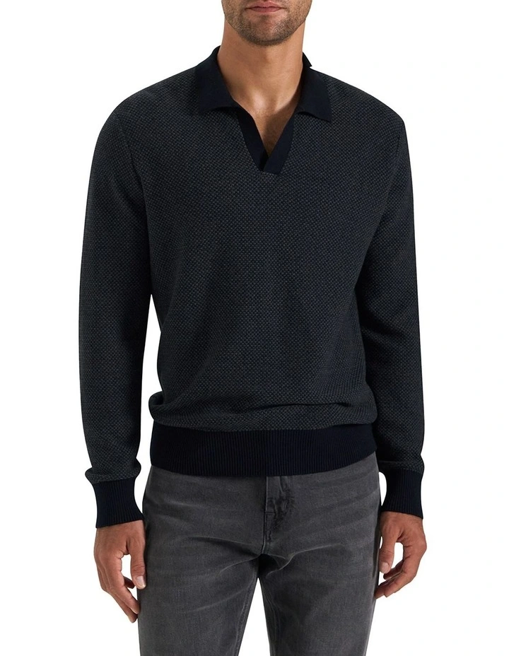 Cope Long Sleeve Polo Shirt in Navy image 3