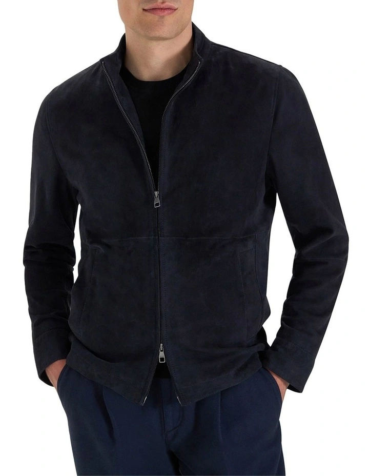 Delon Suede Jacket in Navy image 1