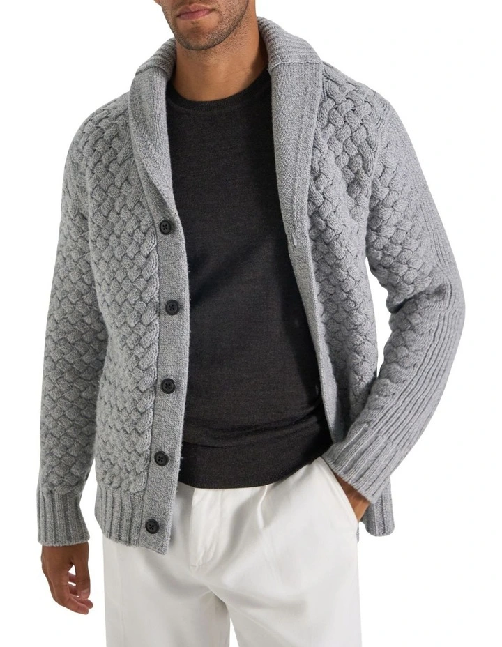 Munro Shawl Cardigan in Light Grey Melange image 3