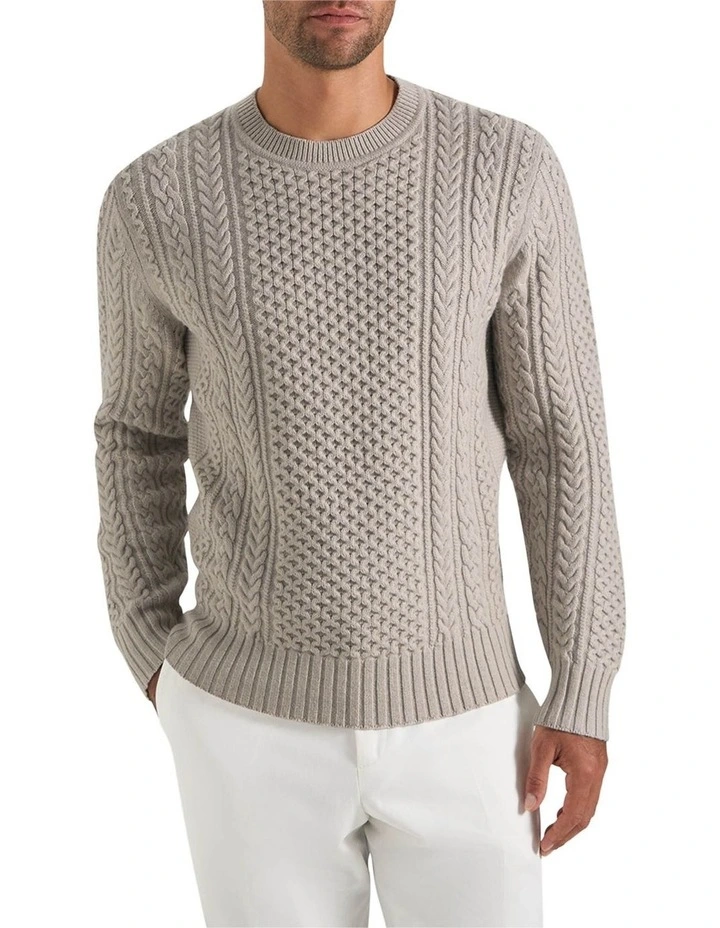 Wolf Cable Mock Neck Crew in Winter White image 1