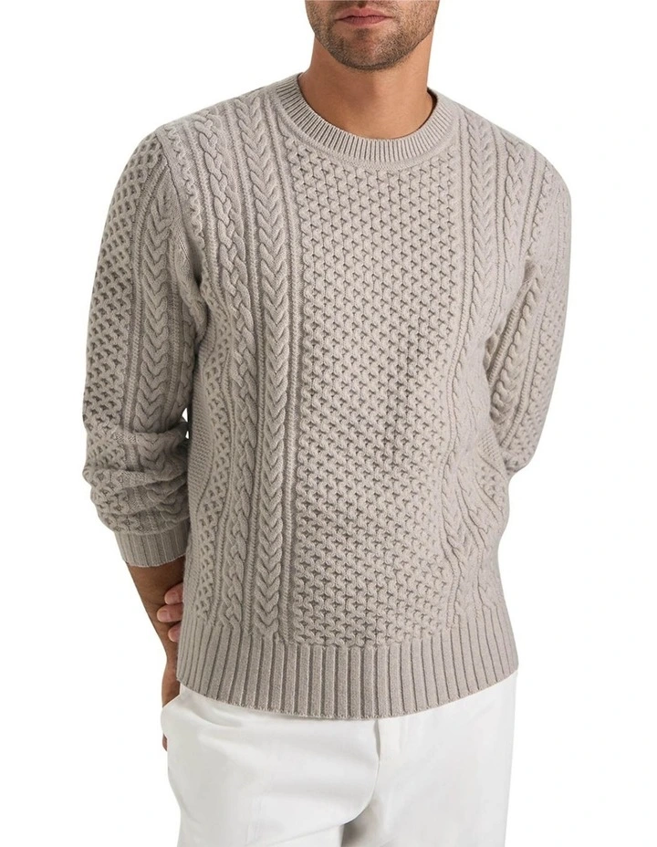 Wolf Cable Mock Neck Crew in Winter White image 3