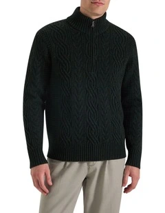 Bull Cable Half Zip Neck Knitwear in Alphine Green