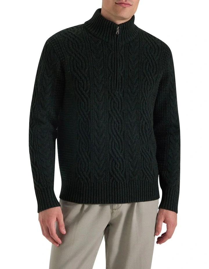 Bull Cable Half Zip Neck Knitwear in Alphine Green image 1