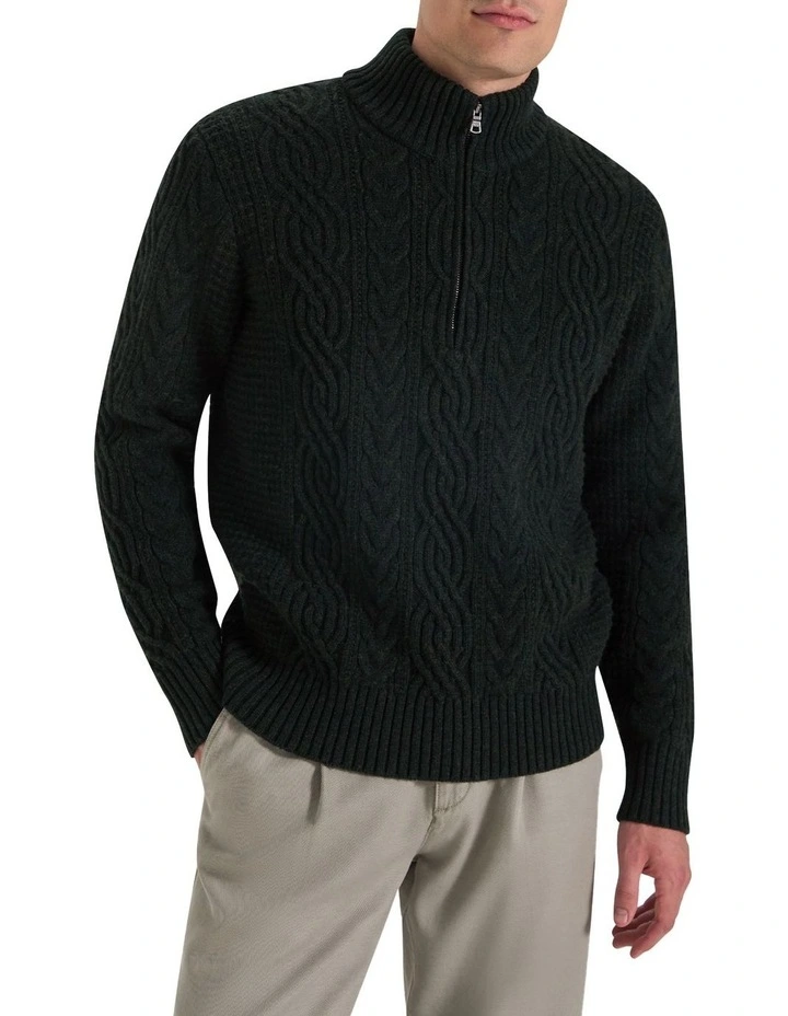 Bull Cable Half Zip Neck Knitwear in Alphine Green image 2