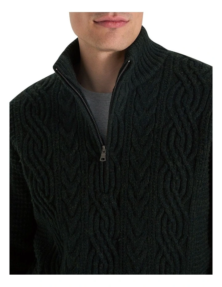 Bull Cable Half Zip Neck Knitwear in Alphine Green image 4
